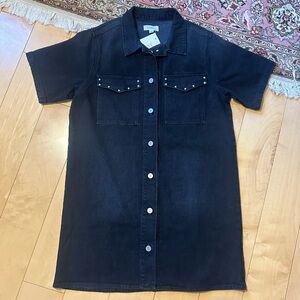 Evereve Black Short-Sleeve Button-Down Mini Dress